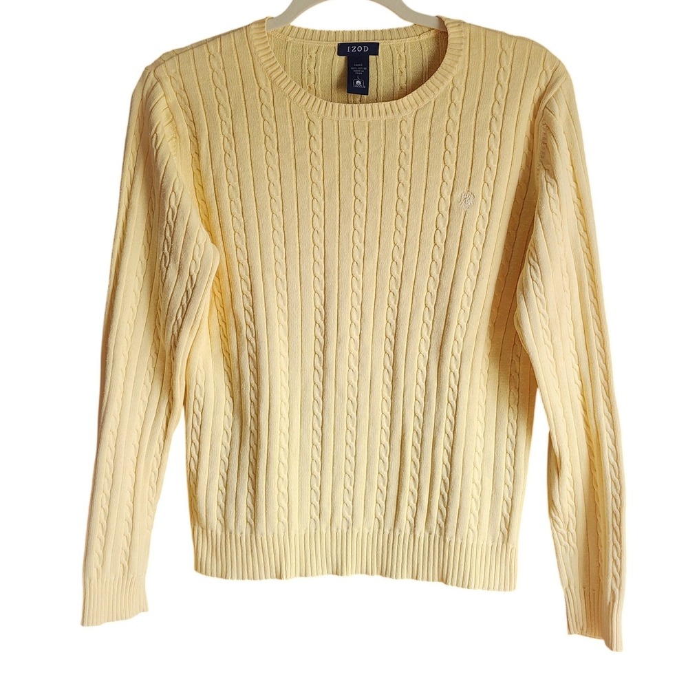 IZOD Women's Cable Knit Yellow Crewâ Neck Sweater, Large